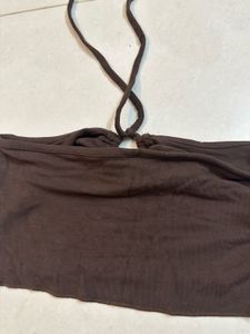 Brown Halter Neck Crop Top