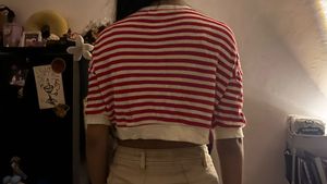 Red &amp; White Striped Cropped Top