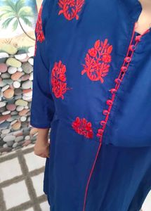 Beautiful Blue Kurta with Red Embroidery