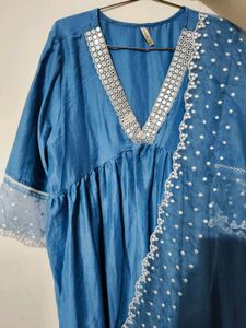 Blue Ethnic Kurta Set with Dupatta