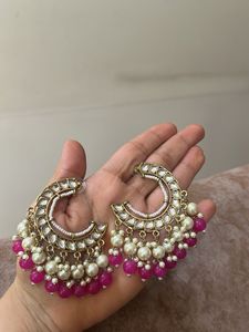 Elegant Pearl &amp; Pink Stone Earrings