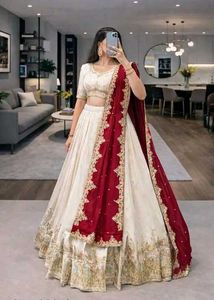 Elegant Cream &amp; Maroon Lehenga Choli