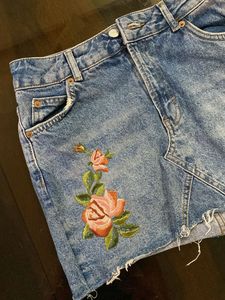 Embroidered Denim Mini Skirt
