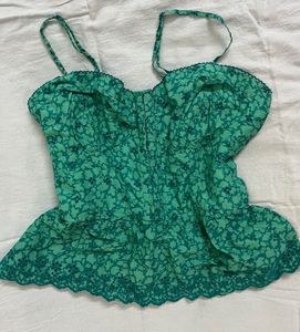Green Floral Corset Top