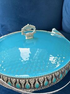 Turquoise Hammered Serving Tray with Lid