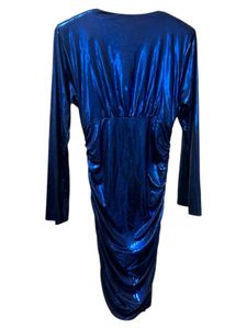 Zara XS Blue Metallic Dress V Neck