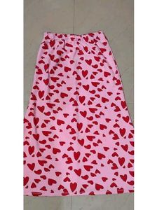 Pink Heart Print Midi Skirt