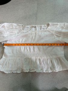 White Smocked Square Neck Top