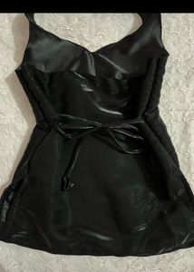 glossy y2k Black Halter Neck Top