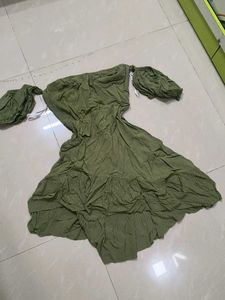 Olive Green Off-Shoulder Ruffled Dress