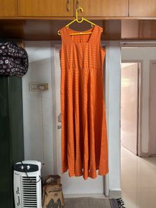 Orange-turquoise Ethnic fusion gown + coat