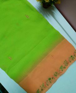Lime Green & Peach Embroidered Saree