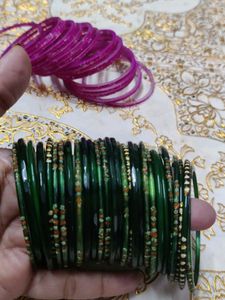 3 Set Of Glass Bangles 2.2 Size Beautiful Green Pi