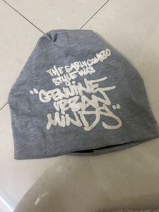 Grey Graphic Print Beanie Hat