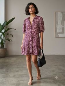 Chic Printed Button-Down Mini Dress