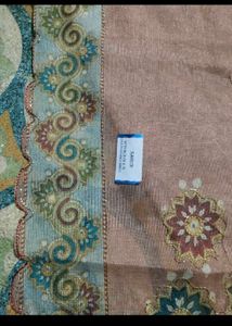 peach saree with fall &amp; Blouse.