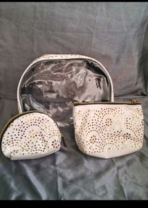 Cosmetic Bag Set - White & Gold