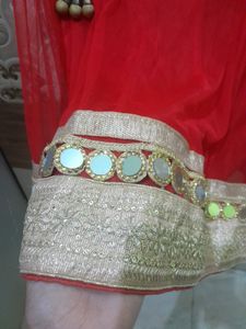 Red Ethnic Skirt With Golden Border