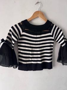 Striped Bell Sleeve Crop Top