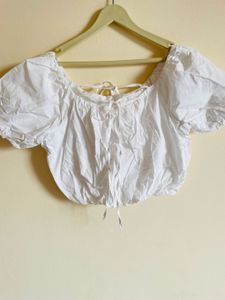 White Puff Sleeve Crop Top