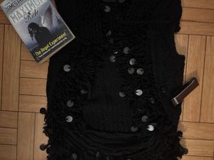 Sparkly y2k vintage Black Scarf with Fringe