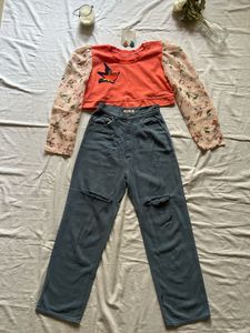 Chic Cropped Top & Ripped Jeans Set