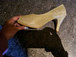 Sparkly Gold Peep-Toe Heels