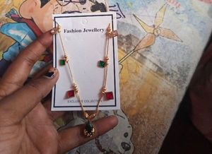 Gold Necklace with Gemstone Pendants