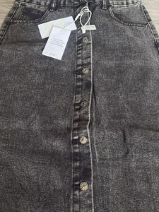 Washed Black Denim Maxi Skirt