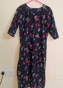 Floral Print Navy Blue Kurta
