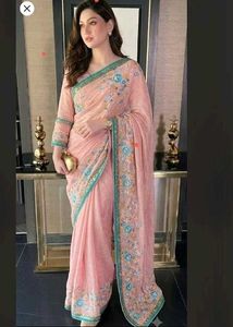 new Elegant Pink Embroidered Saree