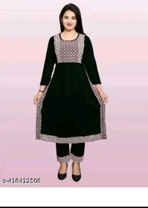 Elegant Black Kurta Set with Embellished Neckline