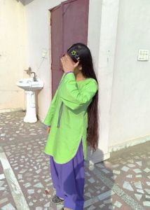 Lime Green Kurta with Purple farshi salwar