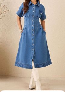 Denim Shirt Dress with Pockets