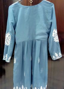 Chikankari short kurti grey