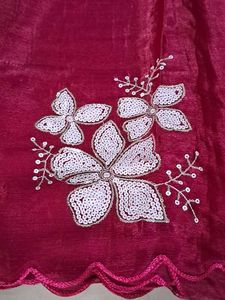Stunning Pink Saree with White Floral Embroidery