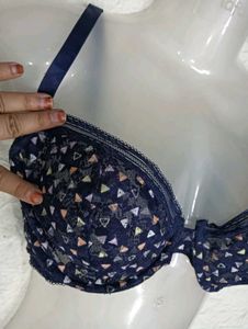 Navy Blue Triangle Print Bra 🤎