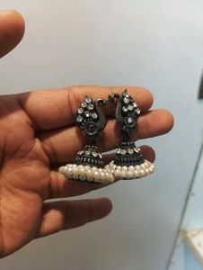Peacock Jhumka Earrings with Pearls