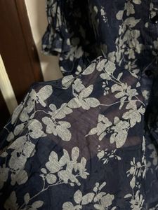 Navy Blue Floral Print Kurta