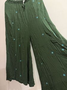 NWT Olive Green Embroidered Wide-leg Palazzo
