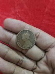 Vintage 1895 India One Quarter Anna Coin