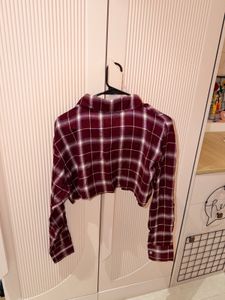 Maroon Plaid Cropped Button-Up Shirt