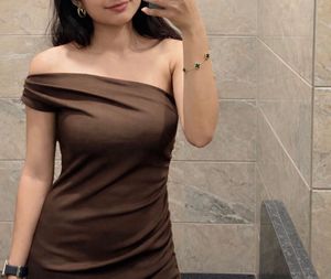 Brown Off-Shoulder Bodycon Dress