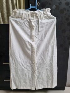White Button-Front Midi Skirt