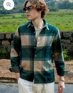 Men's Green Plaid Casual Shirt