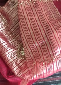 Magenta Soft Organza Handwork Saree with Zari Bord