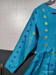 Beautiful Blue Kurta with Gold Polka Dots