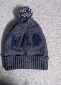 Gray Knit Beanie with "WILD" Detail