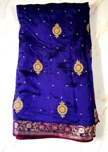 Royal Blue Embroidered 100 % Pure Silk Saree