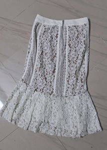 Elegant White Lace Fishtail Skirt